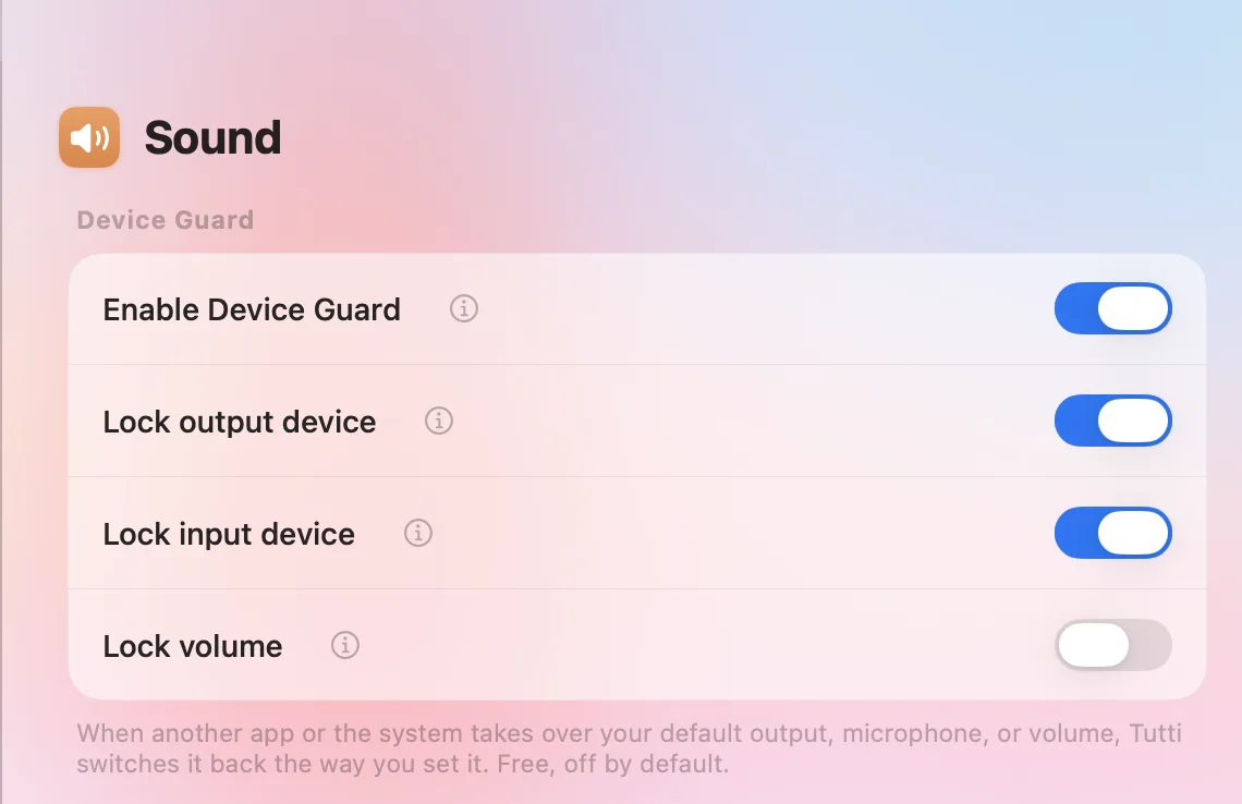 Device Guard in Settings with the enable switch and lock toggles