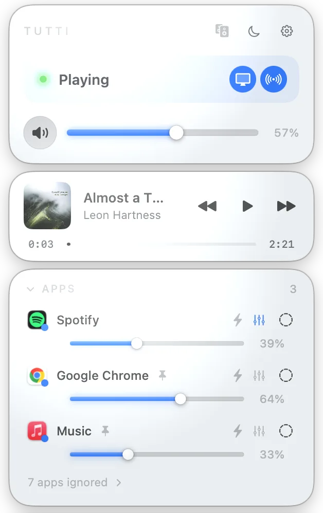 App row with its own volume slider being dragged