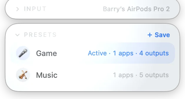 Preset row with emoji icons, one being recalled